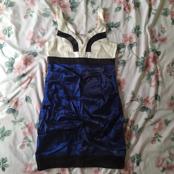 Blue Y2K Colorblock Bodycon Cocktail Prom Dress - Picture 3 of 8